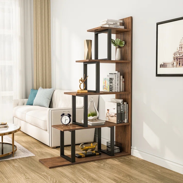 5-shelf Wood Step Bookcase