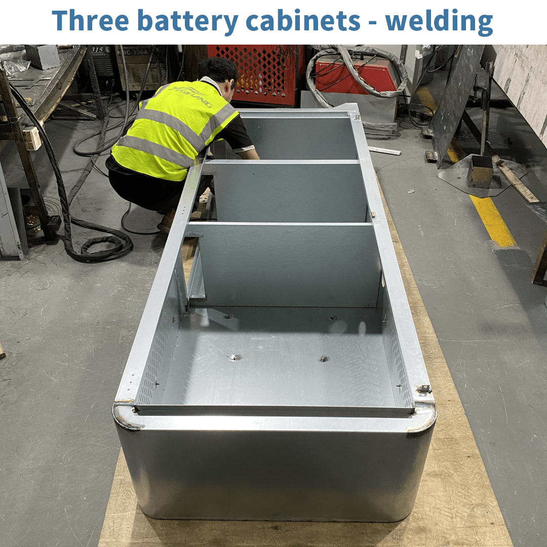 Welding sheet metal fabrication of three battery enclosure