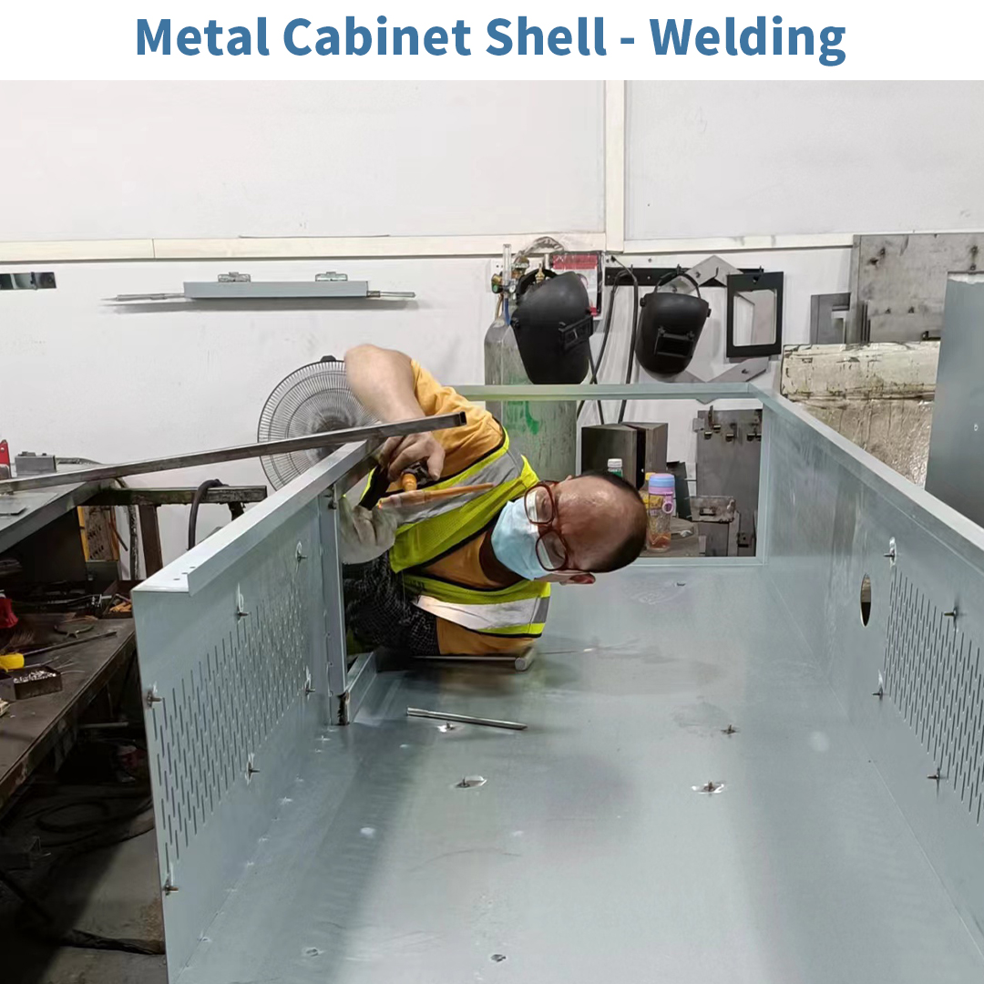 Welding sheet metal fabrication of metal cabinet enclosure